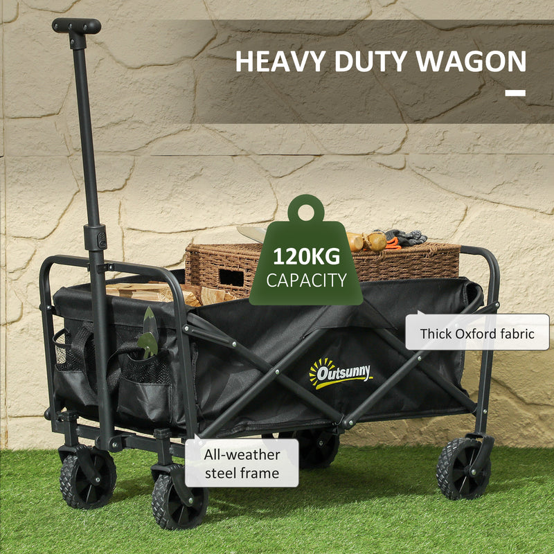 Black 62L Heavy Duty Folding Festival Trolley With Wheels and Adjustable Handle by Outsunny