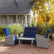 4 Piece Rattan Garden Furniture Set Navy Blue With Glass Table by Outsunny