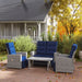 4 Piece Rattan Garden Furniture Set Navy Blue With Glass Table by Outsunny
