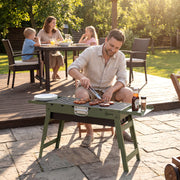 Portable Folding Charcoal Barbecue with Side Shelves for Easy Outdoor Grilling Green Outsunny