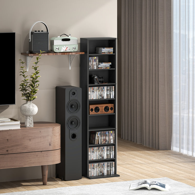 Black Narrow CD Storage Tower Cabinet for Small Spaces 260 Disc Capacity