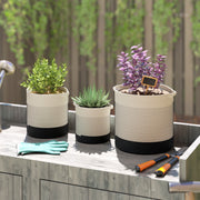 Set of 3 Handwoven Cotton Rope Plant Pots with Waterproof Liner for Indoor or Outdoor Use White AOSOM