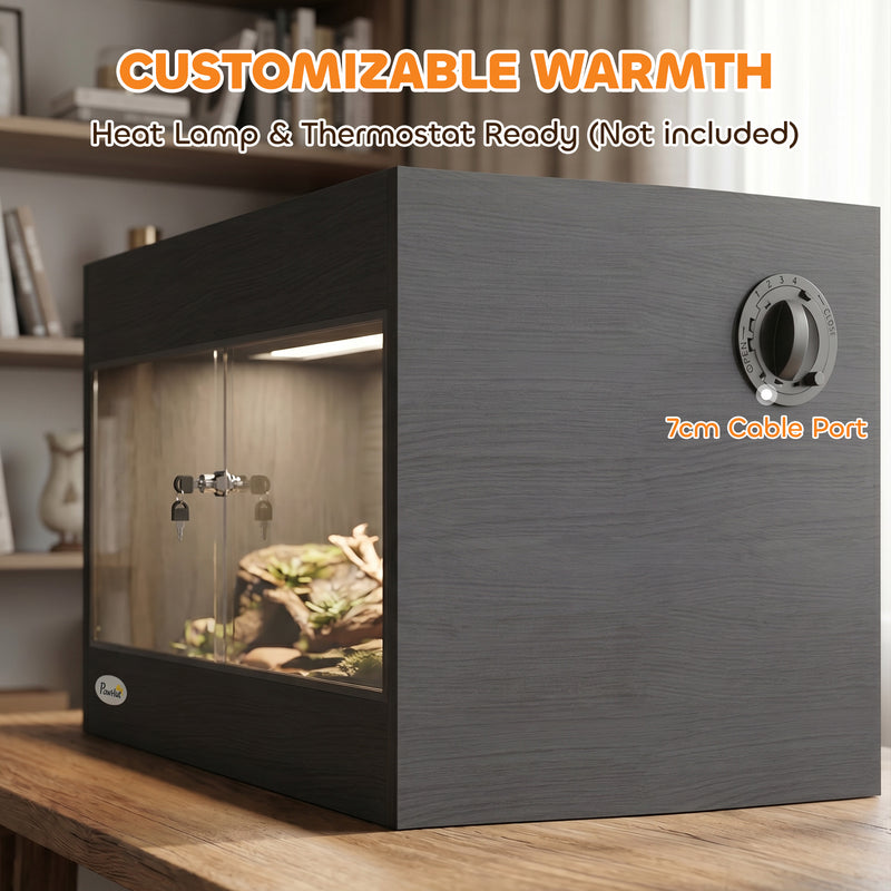 Reptile Vivarium with Clear Glass Front for Easy Viewing and Humidity Control Black
