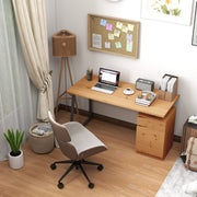 Computer Desk with Drawer and Cabinet for Home Office Study Workstation, Natural Wood Finish