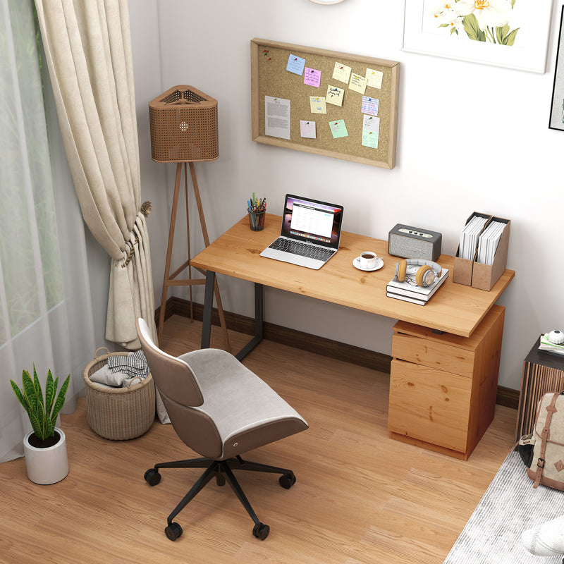 Computer Desk with Drawer and Cabinet for Home Office Study Workstation, Natural Wood Finish