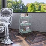 Three Tier Steel Storage Trolley with Wheels in Light Blue for Home and Office by HOMCOM