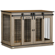 Wooden Dog Crate Furniture with Sliding Doors for Large and Small Dogs, Oak Tone