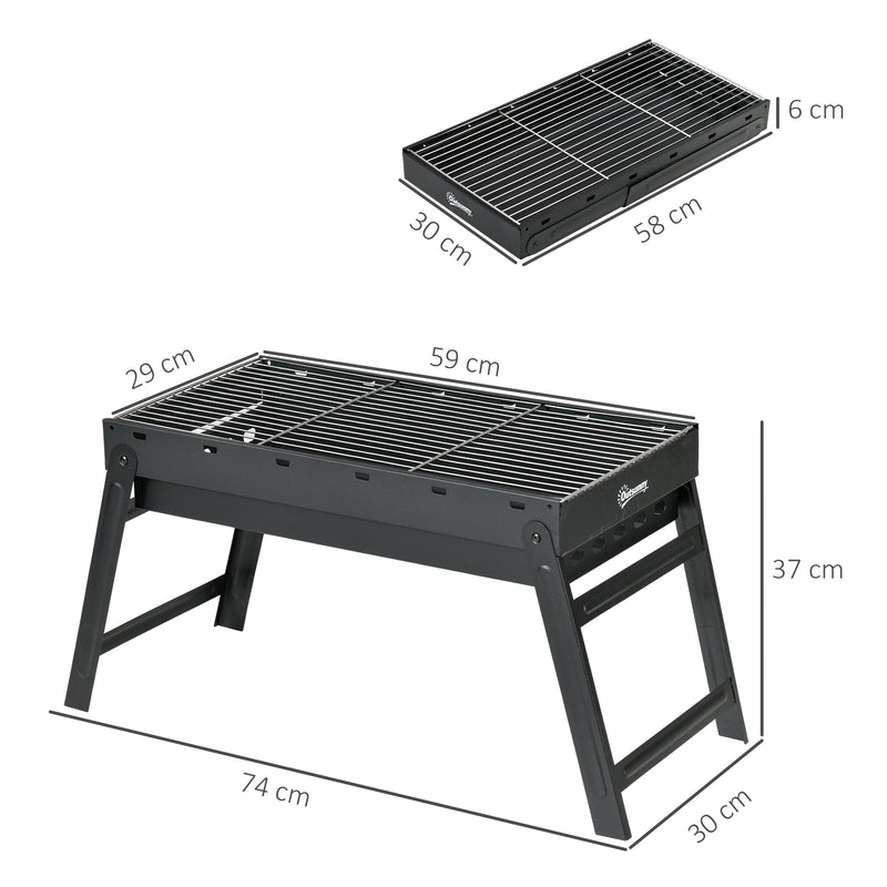 Portable Black Charcoal BBQ Grill with Folding Legs for Outdoor Cooking by Outsunny