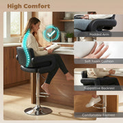 Adjustable Bar Stools with Padded Armrests for Comfortable Kitchen Seating Set of 2 Black AOSOM