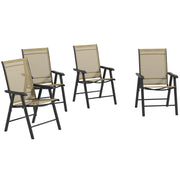 Set of 4 Foldable Metal Garden Chairs Light Brown Outdoor Dining Seats by Outsunny