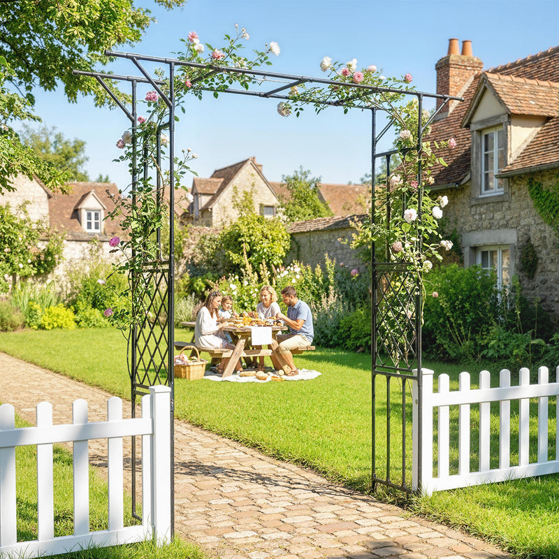 Garden Arch for Climbing Plants with Rust Resistant Steel Frame for Outdoor Decoration Black Outsunny