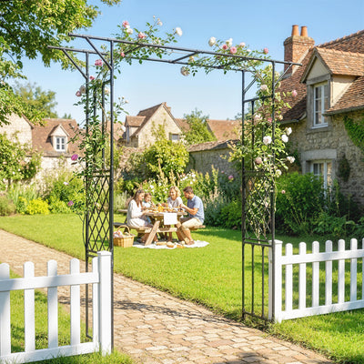 Garden Arch for Climbing Plants with Rust Resistant Steel Frame for Outdoor Decoration Black Outsunny