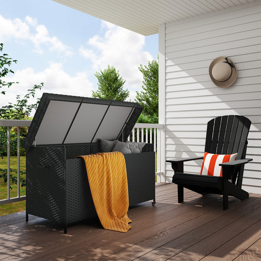 Black Rattan Garden Storage Box 627L Weatherproof Outdoor Chest with Lid