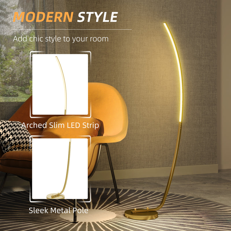Modern 147cm Curved LED Floor Lamp Gold Tone by HOMCOM