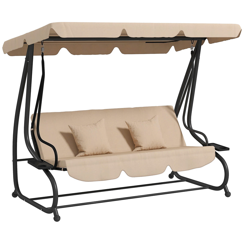 Three Seater Garden Swing Chair with Adjustable Canopy Light Brown by Outsunny