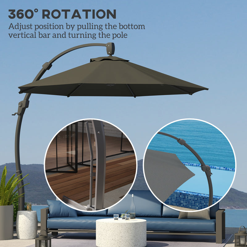 Premium Grey 3m Cantilever Parasol with Crank Handle and 360° Rotation for Garden Patio by Outsunny