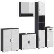 5 Piece Bathroom Furniture Set With Mirror and Storage Cabinets For Home, Grey AOSOM