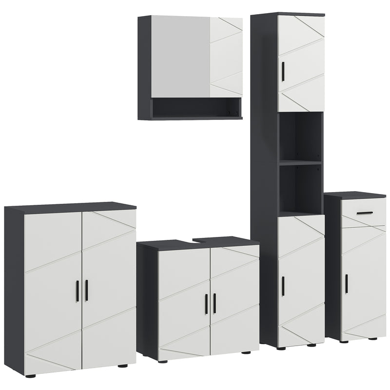 5 Piece Bathroom Furniture Set With Mirror and Storage Cabinets For Home, Grey AOSOM