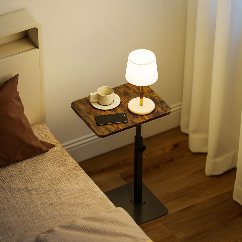 Adjustable C Shaped Side Table for Sofa or Bed with Space Saving Design Rustic Brown