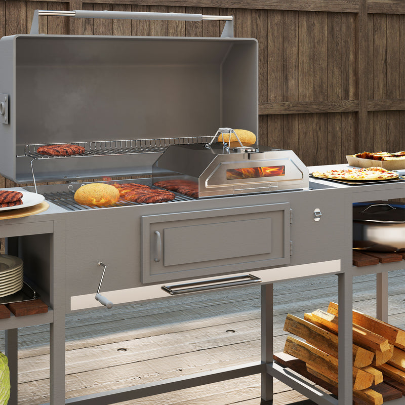 Silver Portable BBQ Pizza Oven with Thermometer Stone Peel and Handles by Outsunny