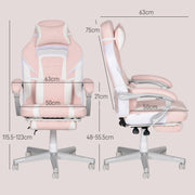 Pink and White Leather Reclining Gaming Chair With Footrest by HOMCOM