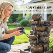 Garden Water Fountain with Calming Cascading Tiers and LED Lights for Relaxing Evenings Rustic Brown Outsunny