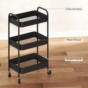 Three Tier Steel Storage Trolley With Lockable Wheels For Home Or Office Use Black