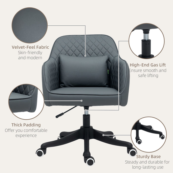 Grey Microfibre Office Chair with Massage Lumbar Support and Wheels for Home and Office by Vinsetto