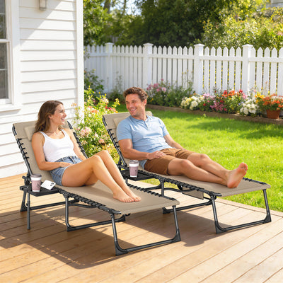 Adjustable Garden Sun Loungers Set of 2 with Side Table and Pillow for Outdoor Relaxing Outsunny