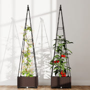 Raised Garden Planter Box with Trellis Self Watering and Drainage for Outdoor Use Grey AOSOM