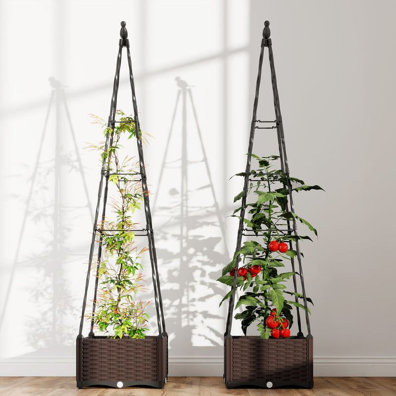 Raised Garden Planter Box with Trellis Self Watering and Drainage for Outdoor Use Grey AOSOM