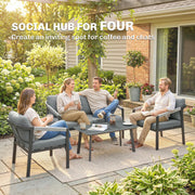 Garden Sofa Set for 4 with Cushions and Lightweight Aluminium Frame Black and Grey Outsunny