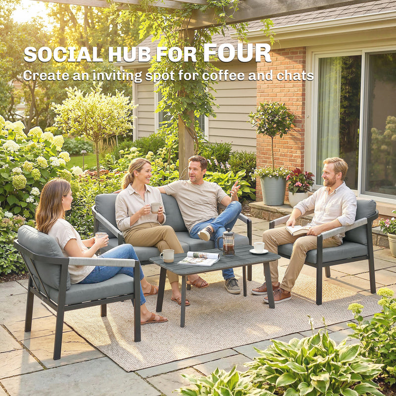 Garden Sofa Set for 4 with Cushions and Lightweight Aluminium Frame Black and Grey Outsunny