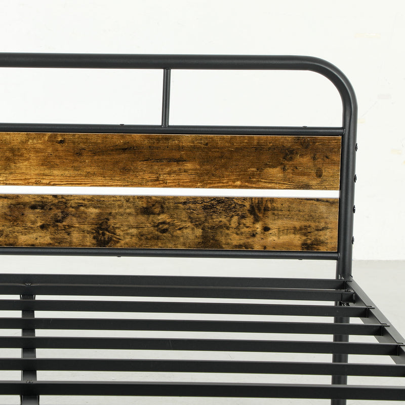 Industrial Style King Size Bed Frame Black and Brown Sturdy Metal and Wood by HOMCOM