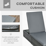 Grey Rattan Sun Loungers Set of 2 With Cushions and 5 Position Reclining Backrests