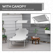 Light Grey Folding Sun Lounger Set with Adjustable Backrest and Sunshade for Garden Patio