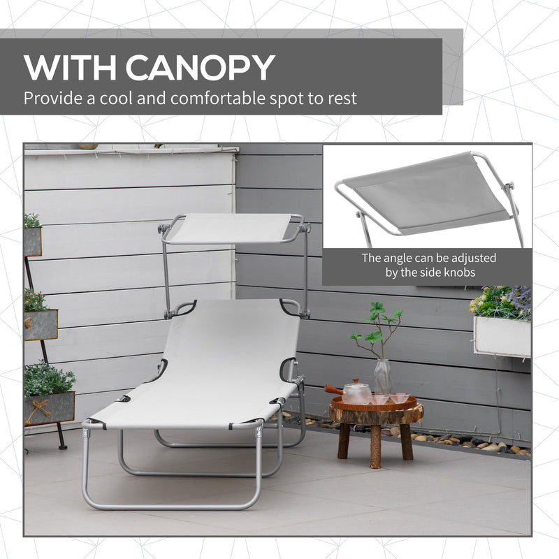 Light Grey Folding Sun Lounger Set with Adjustable Backrest and Sunshade for Garden Patio