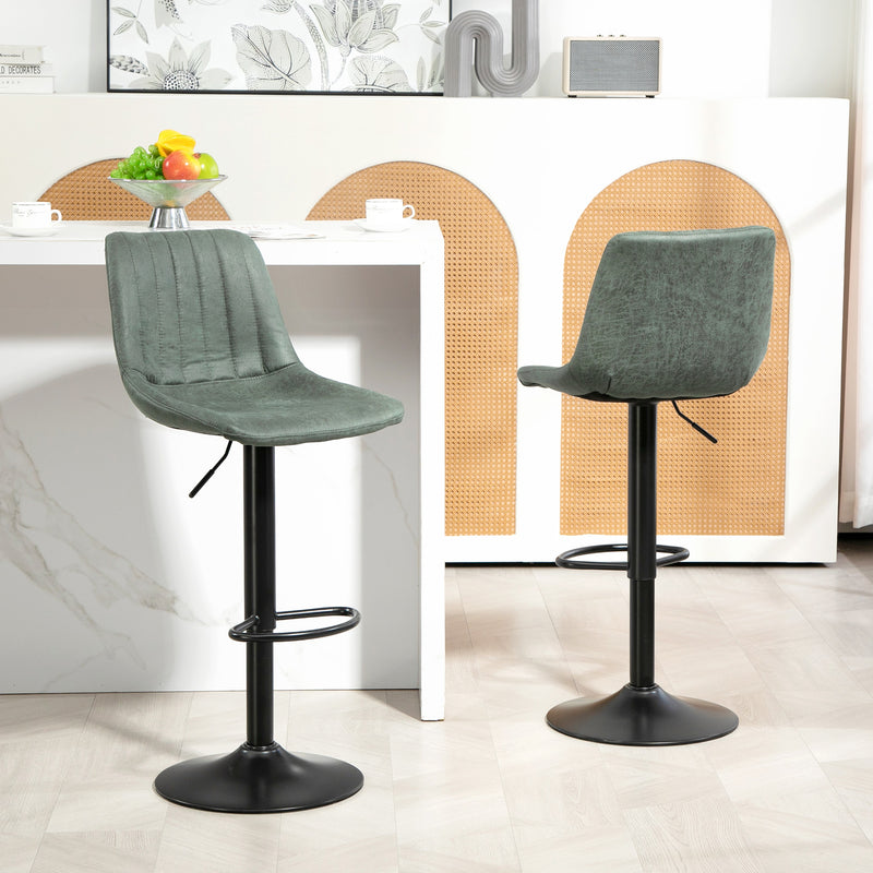 Set of Two Retro Tub Bar Stools with Low Backrest for Kitchen or Home Bar Green