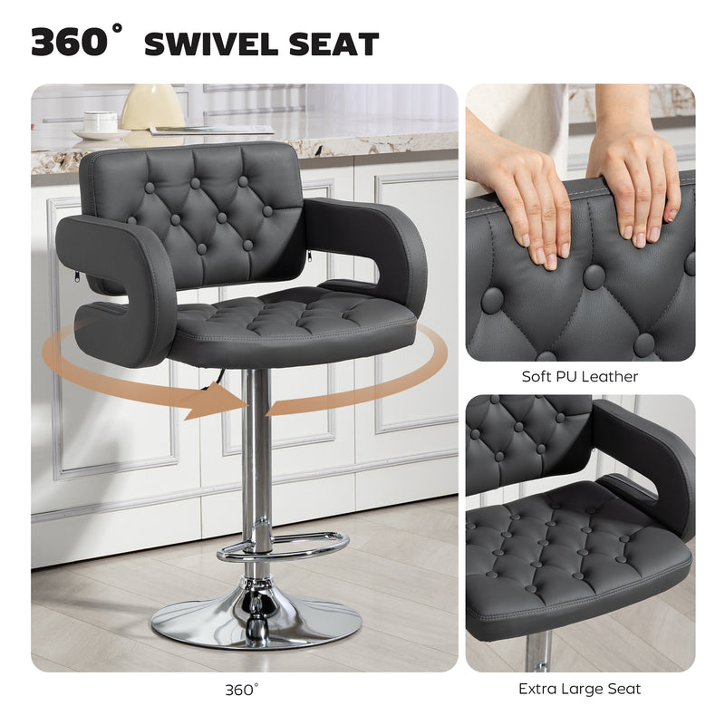 Adjustable Swivel Bar Stool with Backrest Armrests and Footrest for Kitchen Island Grey