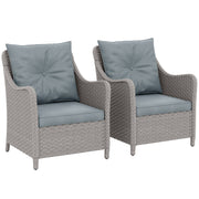 Set of 2 Rattan Garden Chairs with Cushions and High Back for Patio or Balcony, Light Grey