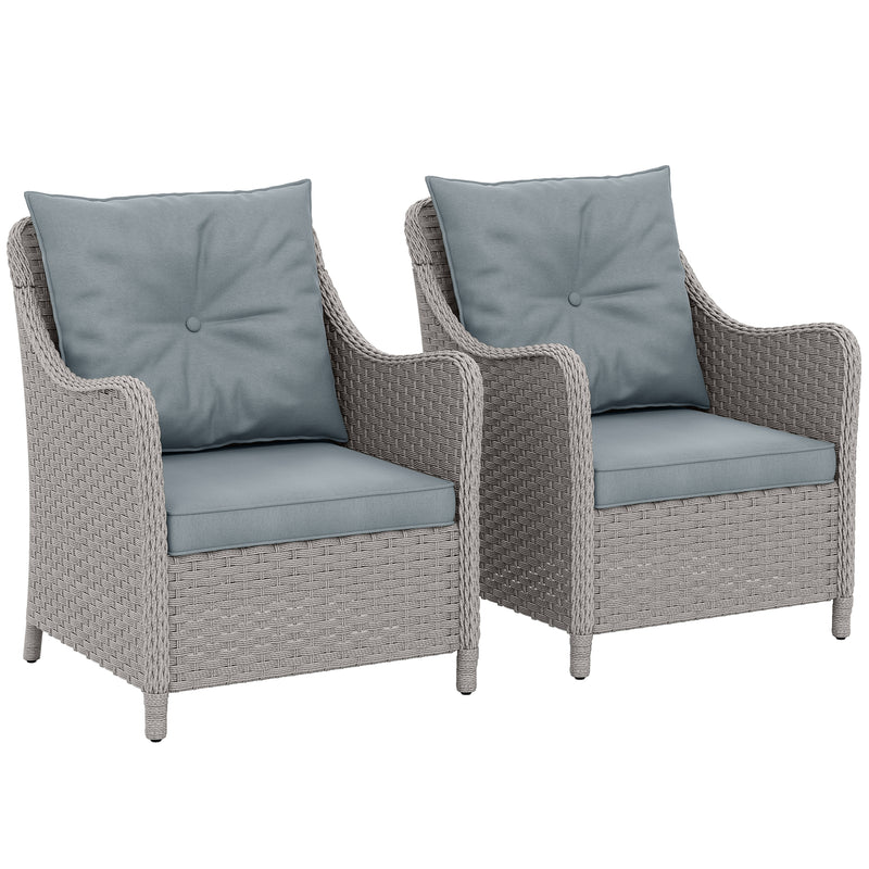 Set of 2 Rattan Garden Chairs with Cushions and High Back for Patio or Balcony, Light Grey