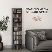 Grey Narrow CD Storage Tower with 260 Disc Capacity Space Saving Design