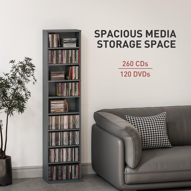 Grey Narrow CD Storage Tower with 260 Disc Capacity Space Saving Design