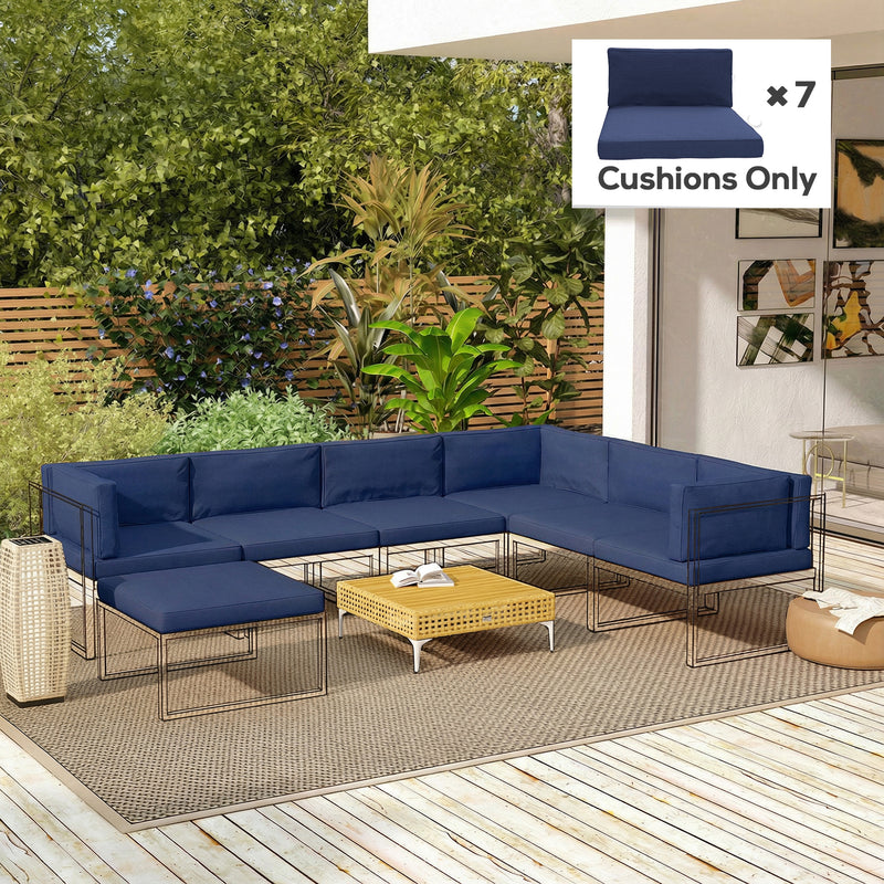 Rattan Sofa Cushion Set for 7 Seats with Removable Washable Covers Dark Blue