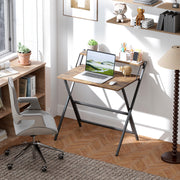Rustic Brown Folding Computer Desk with Monitor Shelf 81.5 cm Space Saving Design by HOMCOM