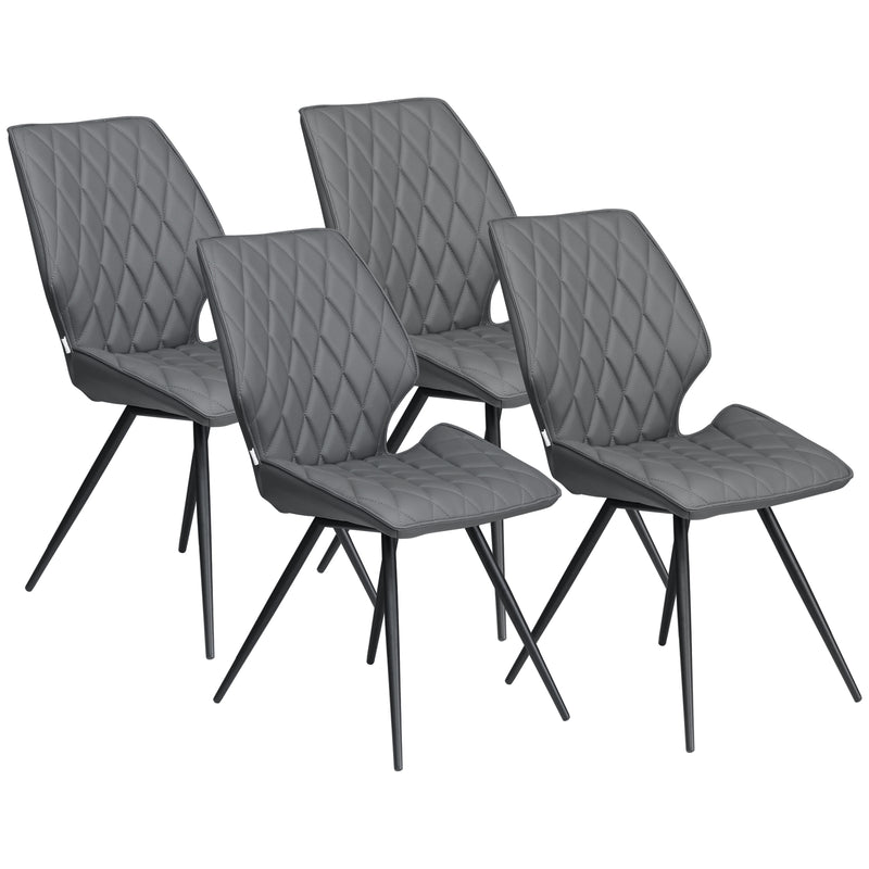 Set of 4 PU Leather Dining Chairs with Metal Legs for Kitchen or Dining Room Grey AOSOM