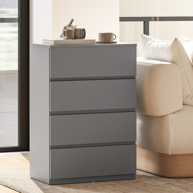 Chest of Drawers with 4 Spacious Handleless Storage Drawers for Bedroom Organisation Grey AOSOM