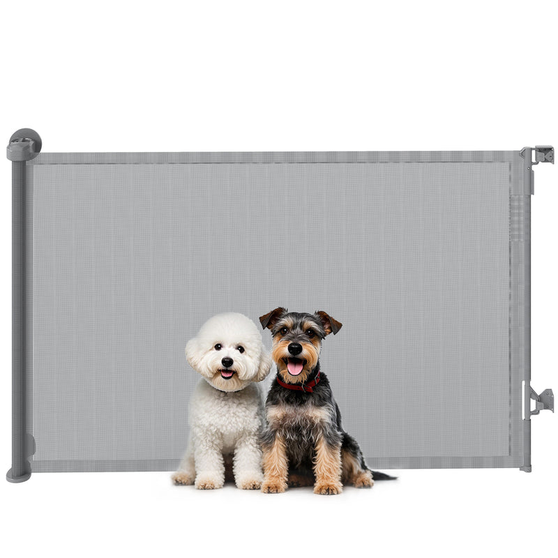 Retractable Dog Gate for Doorways and Stairs with One-Handed Operation Grey AOSOM