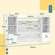 Kids Storage Unit with 8 Removable Bins and Bookshelf Ideal for Toys and Books, White