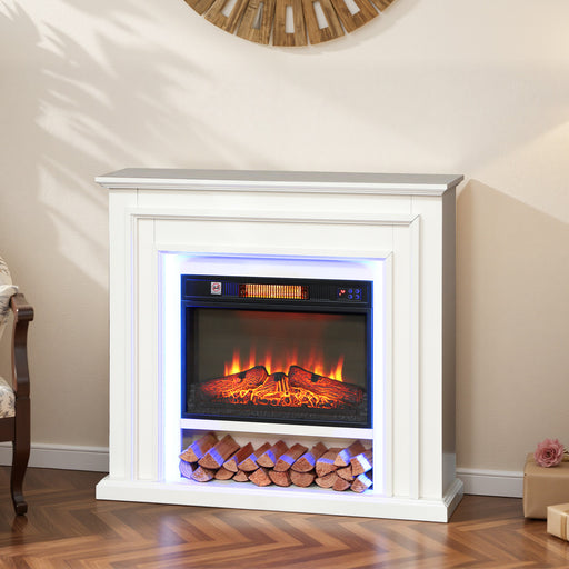Electric Fireplace Heater with LED Flame Effect and Remote Control for Living Room, White